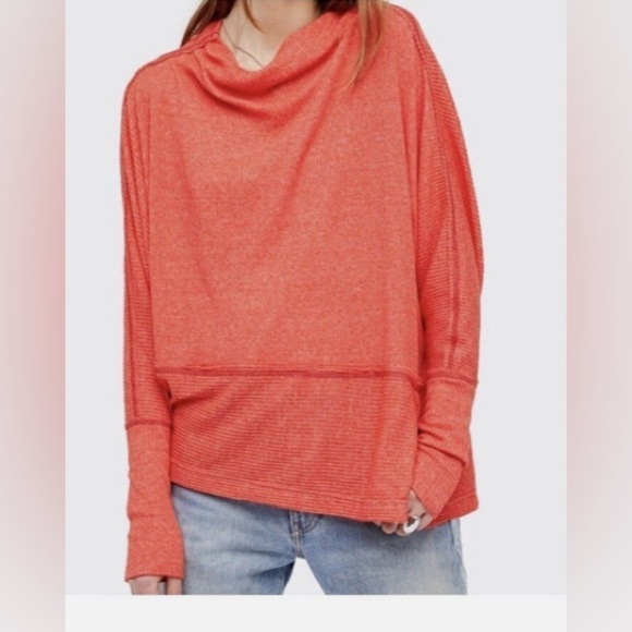 Free People We the Free Londontown coral thermal look long sleeve top size S - Picture 1 of 13